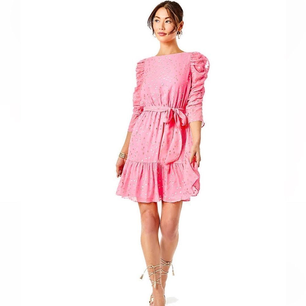 Lilly Pulitzer Chianna Silk Belted Mini Dress in Coral Sands.Size 4